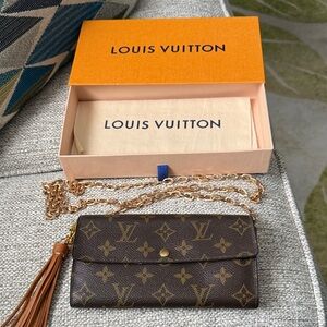 Louis Vuitton Brown Monogram Wallet with Gold Chain, tassel, dust bag and box